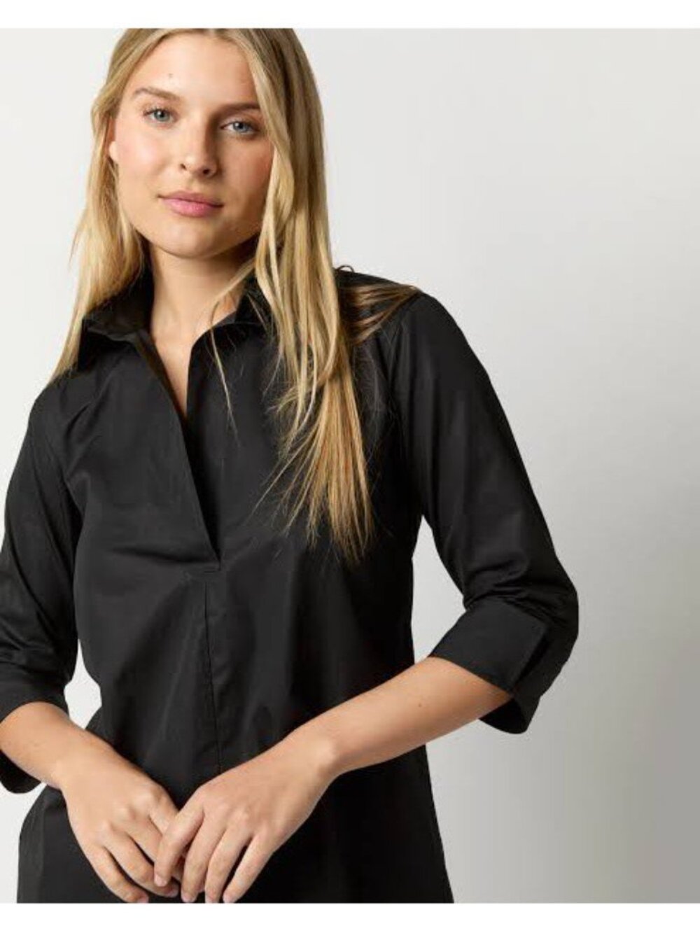 Ann Mashburn Black Poplin Designer Tunic Shirt Size M